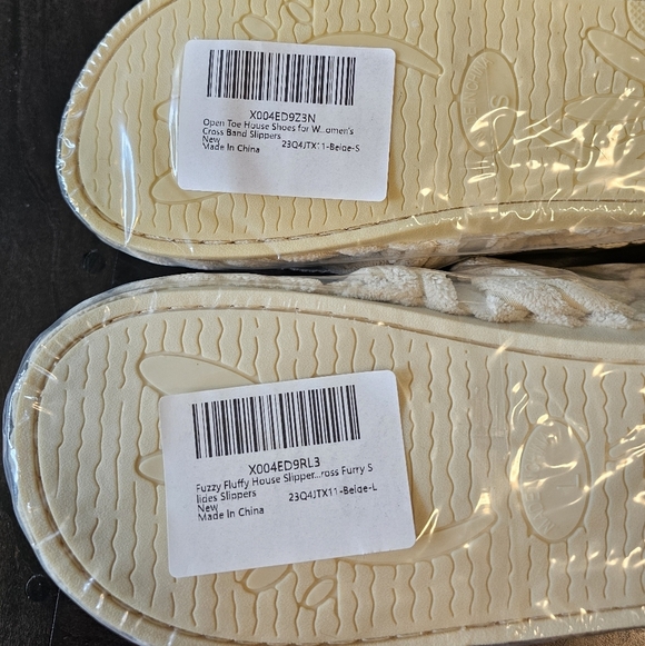 Women's Cross Band Bow Slippers Cozy Open Toe House Shoes Corduroy, BEIGE - Picture 9 of 9